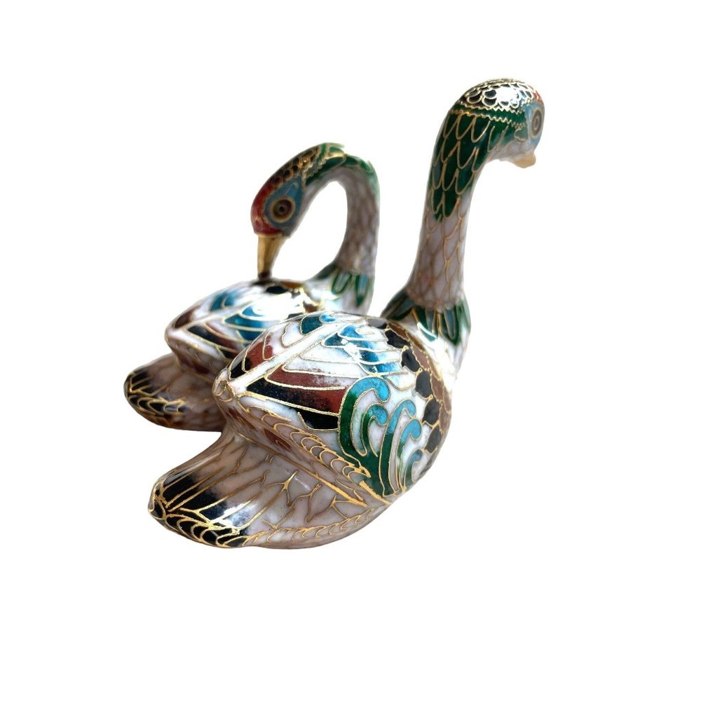 Vintage Cloisonne Enamel Pair of Ducks Figurine Vibrant Colors Water Fowl - Picture 4 of 8